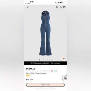 Jean jumpsuit with front zipper, sleeveless